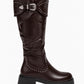 Statement-Stiefel in Lederoptik mit Nieten - mokka