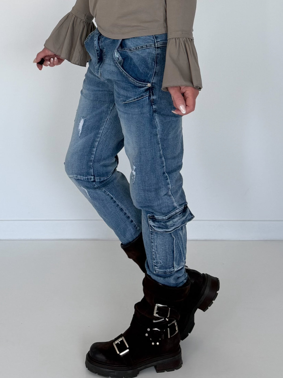 Cargo-Jeans im Used-Look - denim