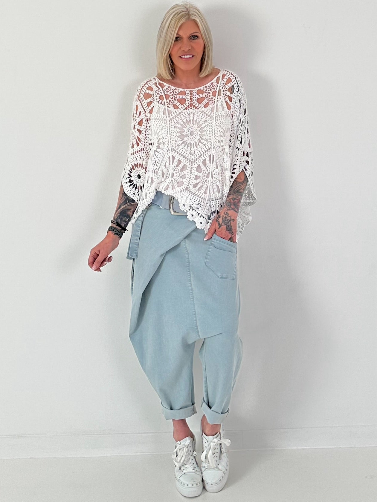 Häkelshirt mit Top - weiss