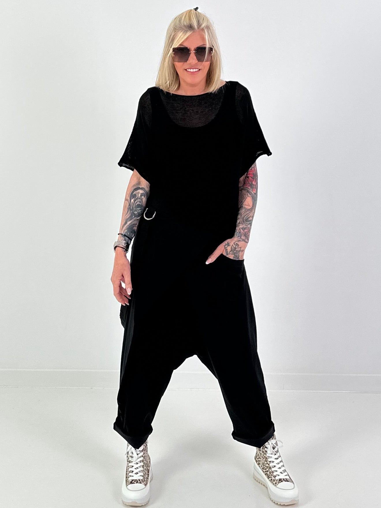 Sommerstrick Pullover mit kurzen Arm - schwarz