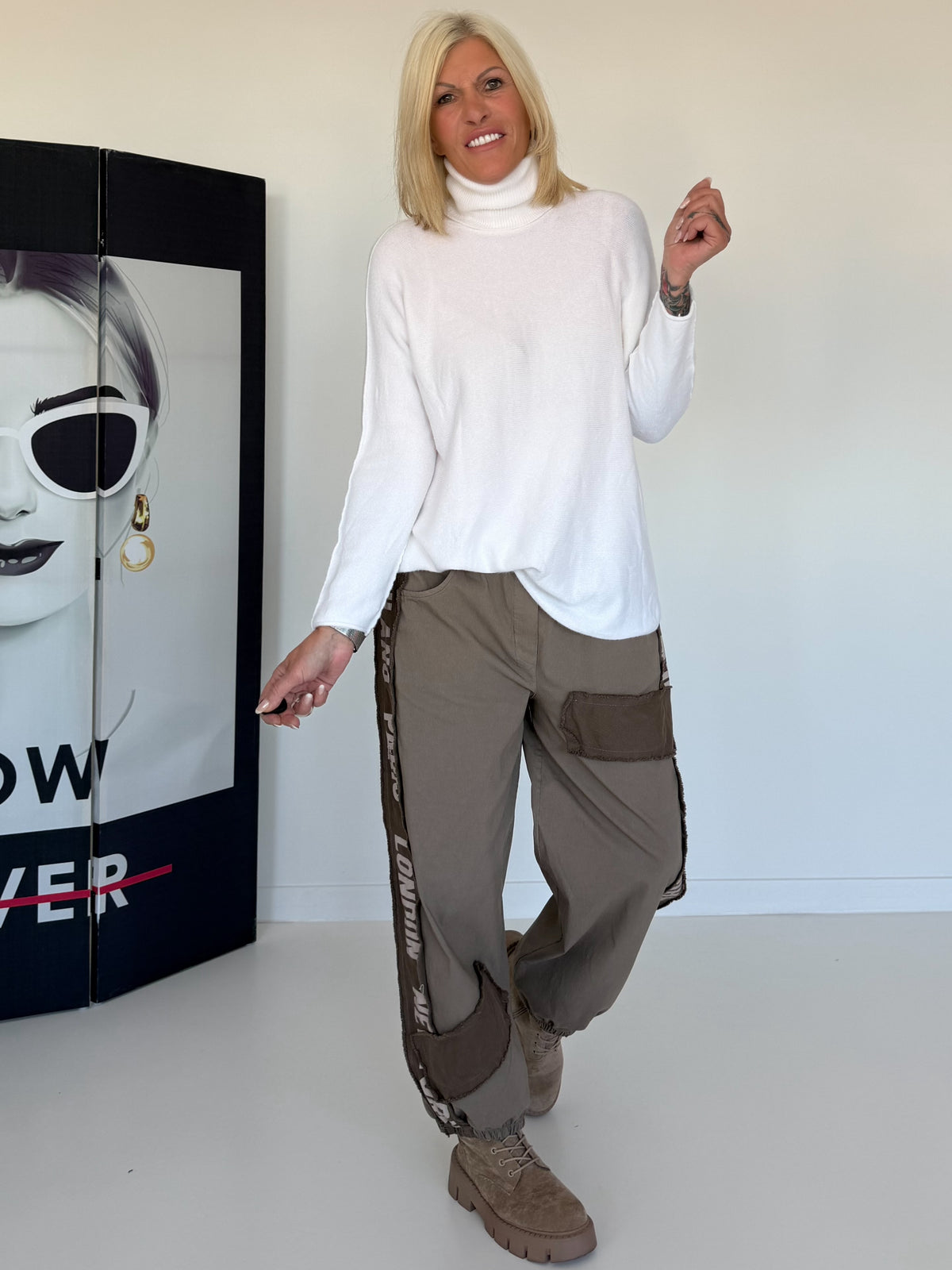 Basic Rollkragenpullover - weiss