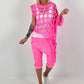 Shirt mit All-Over Cut-Outs und Ösen - neonpink