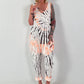 Tie-Dye Jumpsuit with Patch Cut-Out Pockets - white-neon orange-dark brown