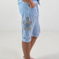 Short Baggy Shorts with Crocheted Flowers and Sequins - Light Blue