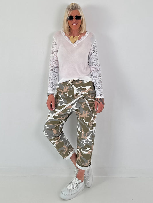 Shirt met kanten mouw - wit