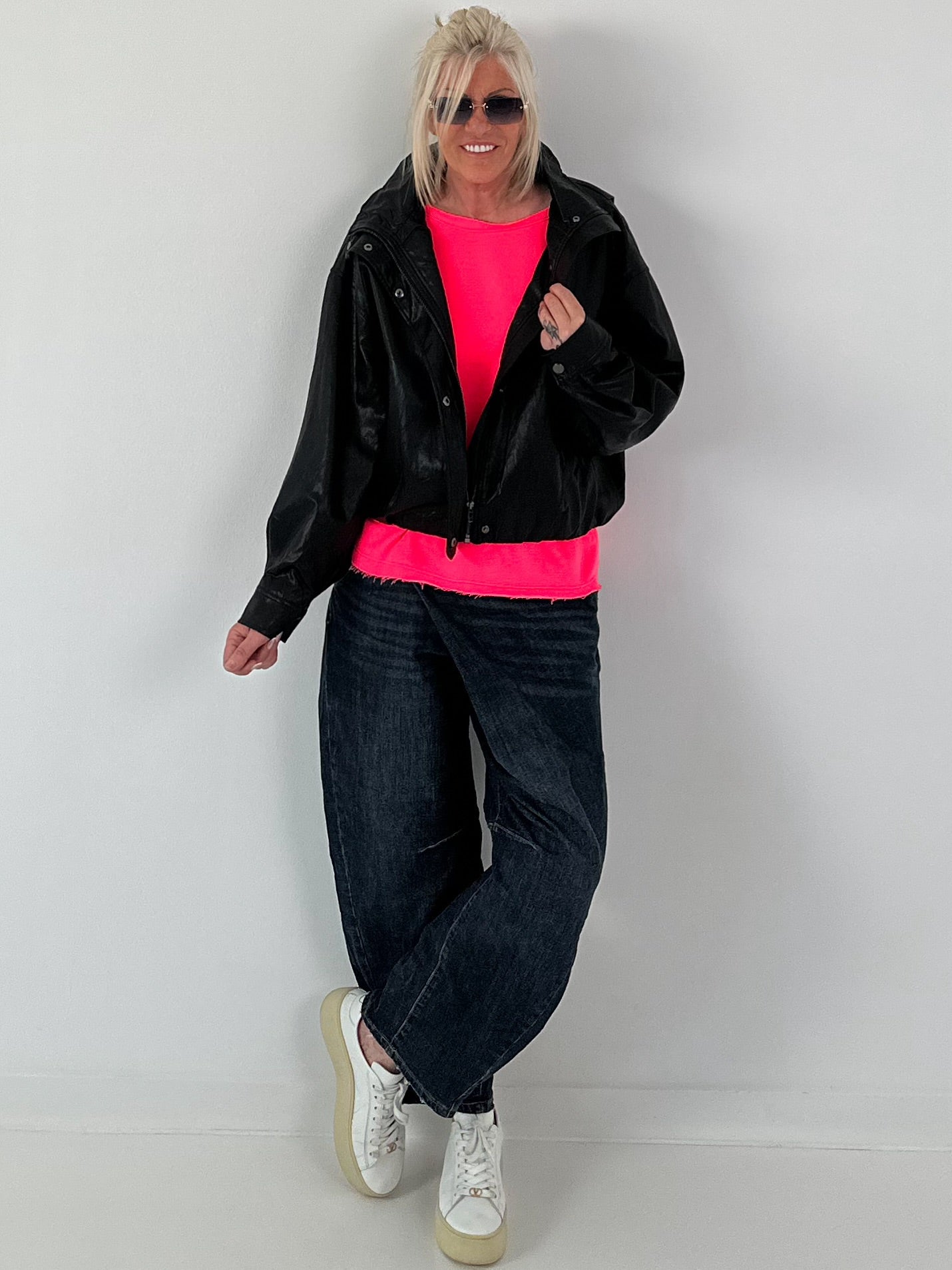 Casual leather-look jacket - black