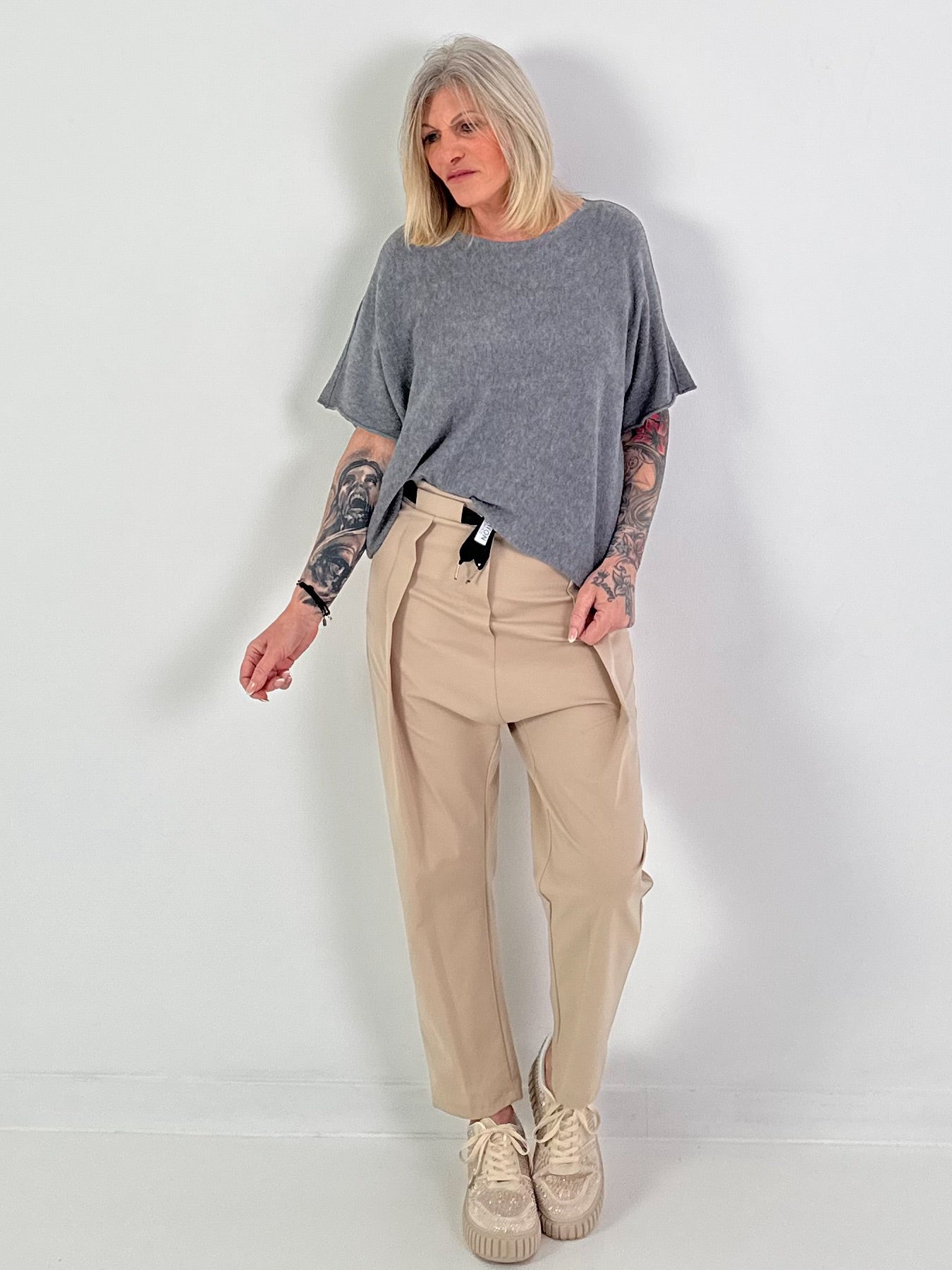 Gebreide trui met korte mouwen - antraciet