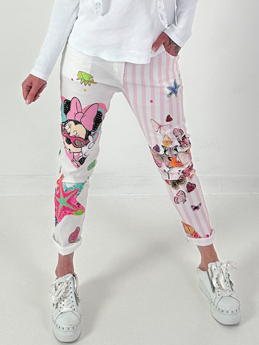 Hose mit Print-Mix - rosa-weiss