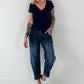 Ripp T-Shirt stone washed- dunkelblau