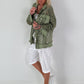 Jeansjacke mit floralem Netzeinsatz - khaki ( lieferbar ab 26.05.26))