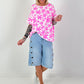 Sweat T-Shirt mit floralem Muster - weiss-neonpink