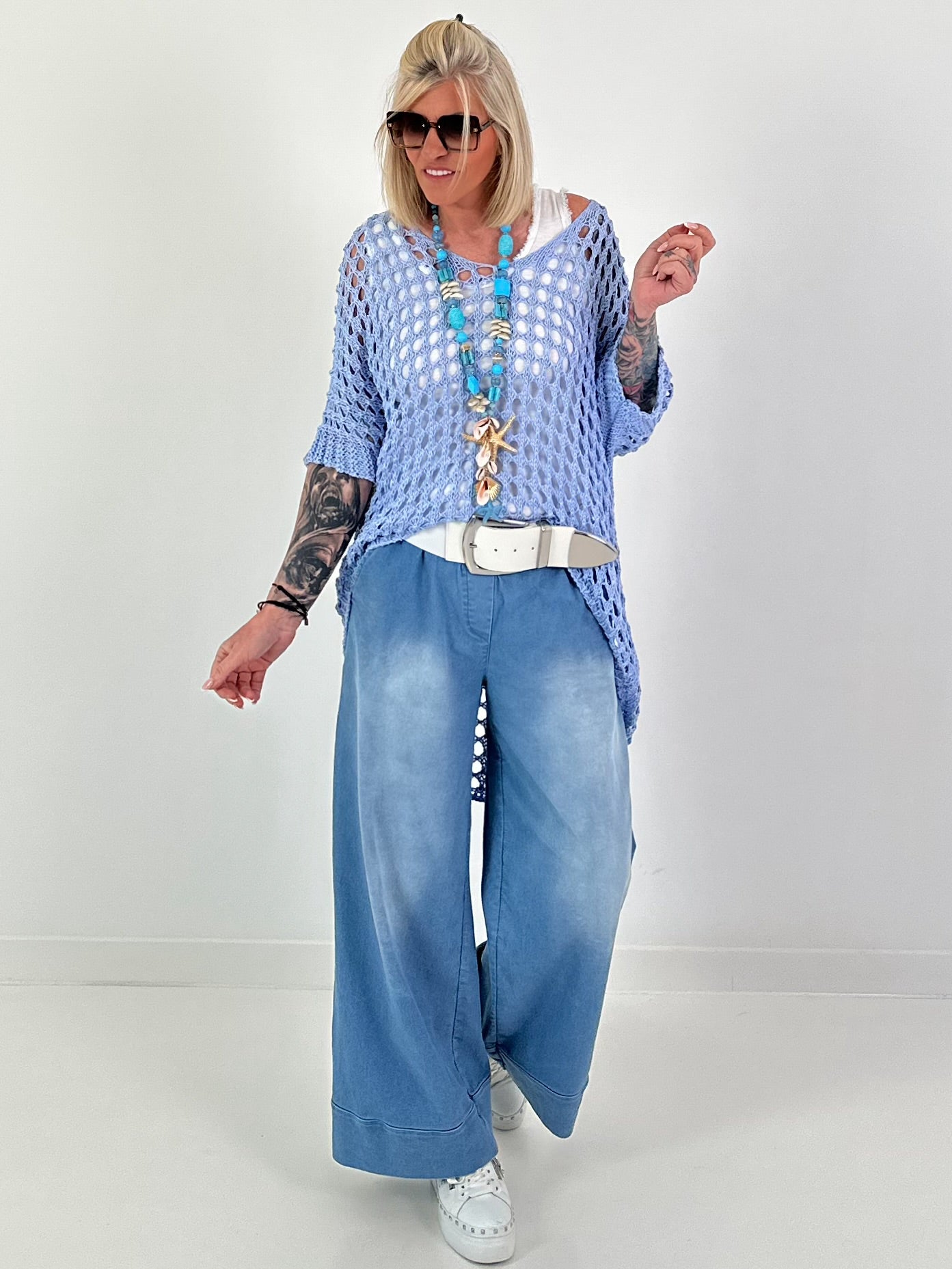 Oversized Häkelpulli - hellblau