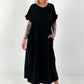 Long dress with short ruffled sleeves - black