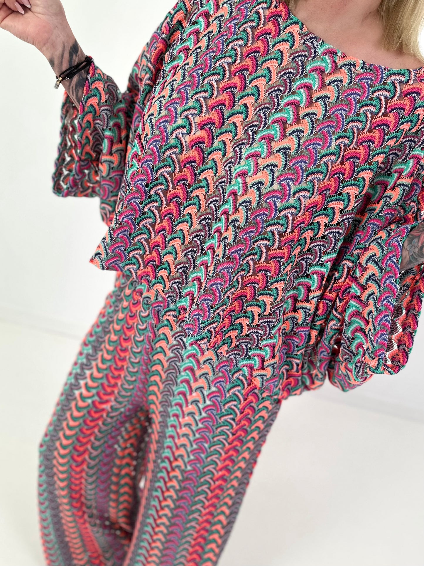 Crochet shirt with pattern - pink-green-multicolored