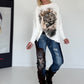 Sweater mit Stulpenärmeln und Strassmotiv Royal Tiger - ecru