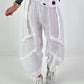 Ballon Leinen Hose mit Fransen Details - weiss