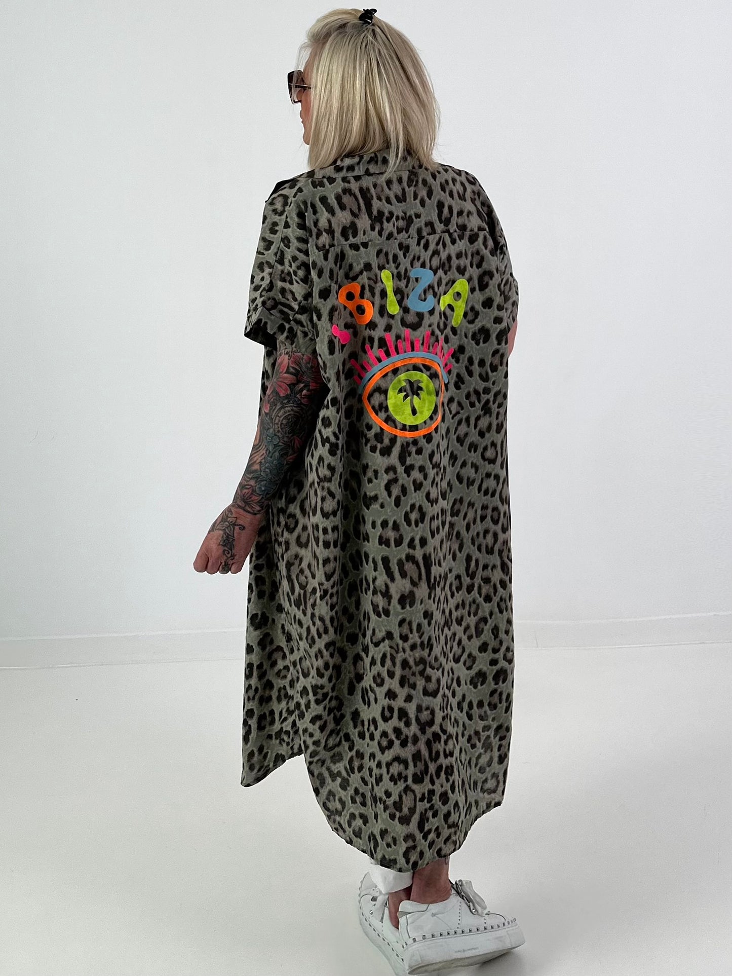 Blouse dress with leopard print - khaki
