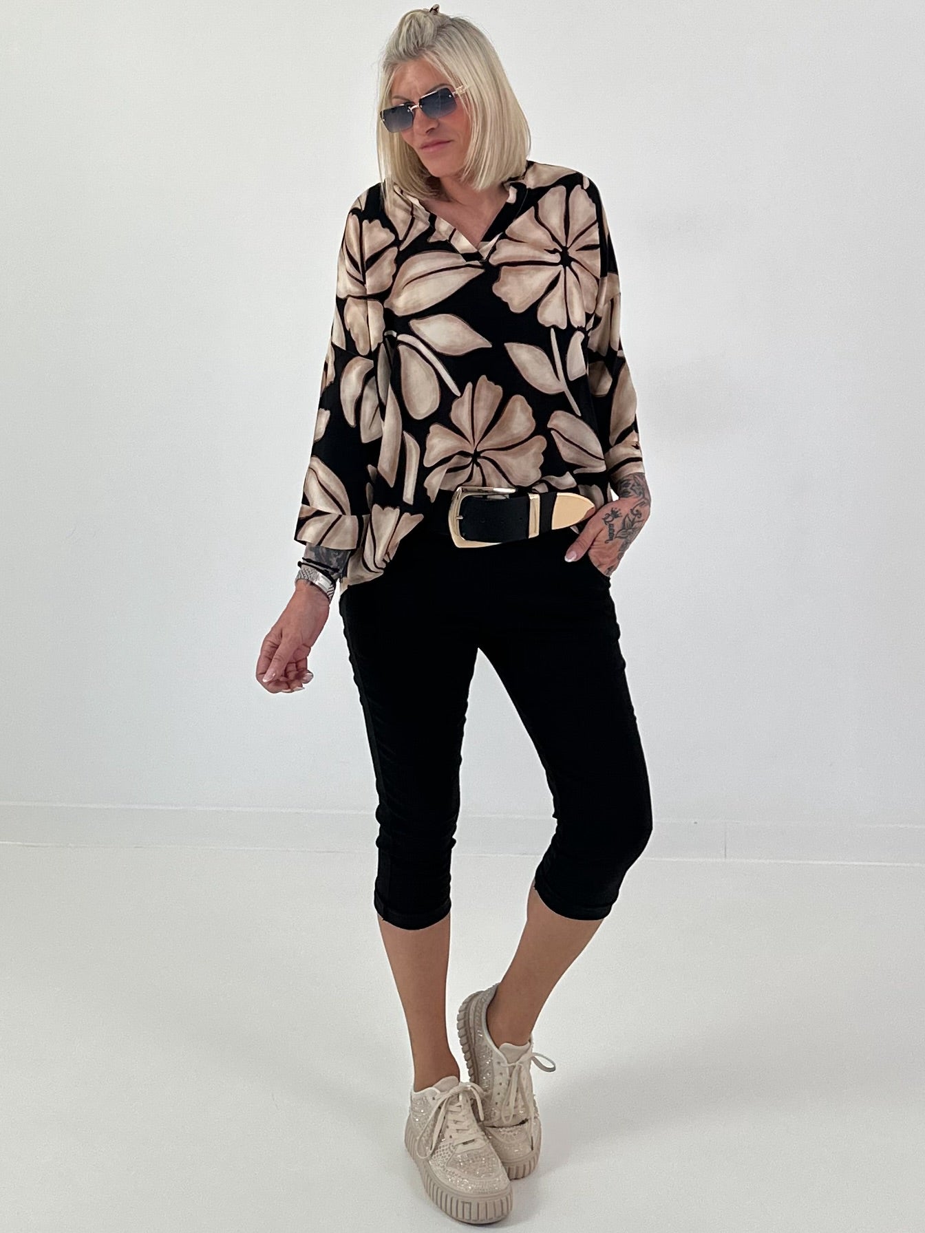 Printed tunic - beige - black