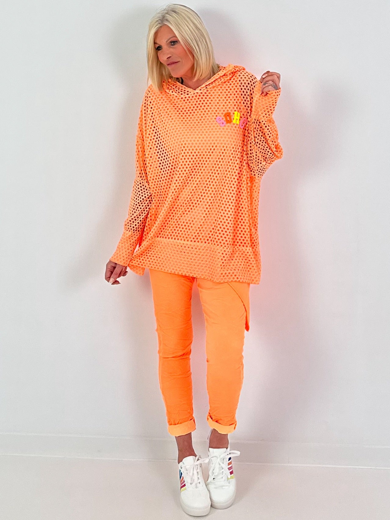 Oversized Netz Hoodie Soho - neonorange