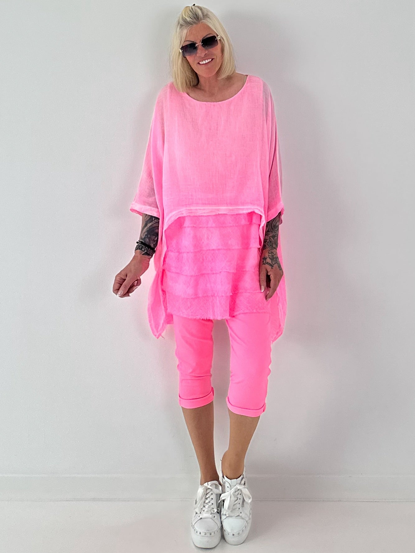 Tunika im Layer-Look - neonpink