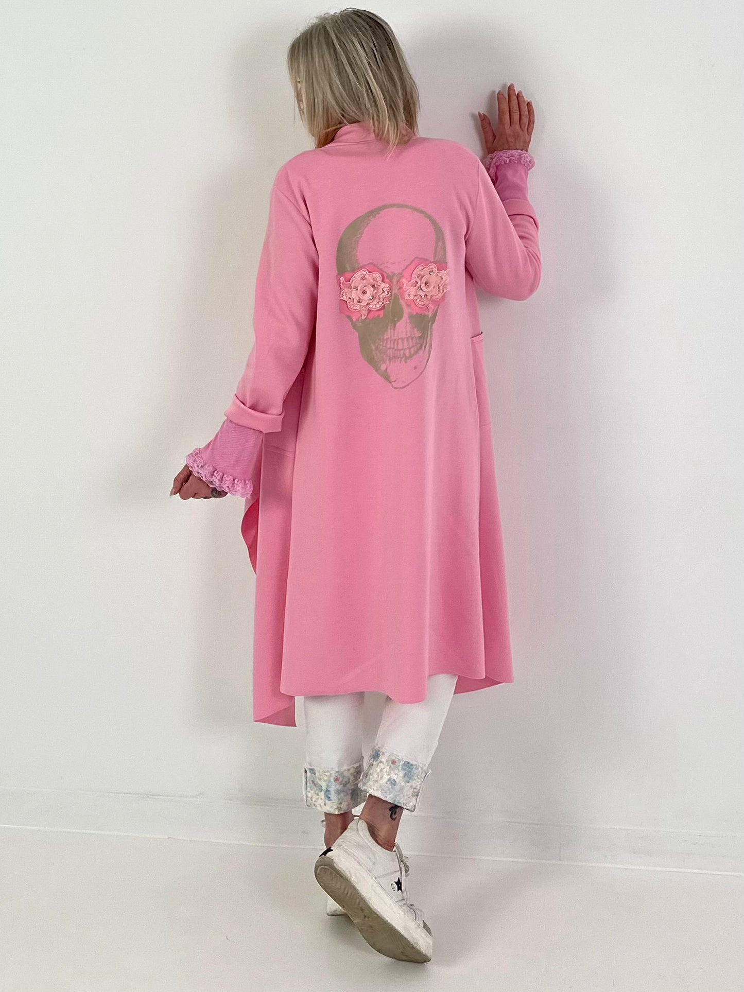 Trui met doodskopmotief - roze