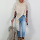 Linen shirt with crocheted floral appliqués - beige