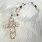 Chain with cross pendant - white-multicolored