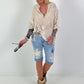Boho Tunic with Crochet Appliqués - Beige