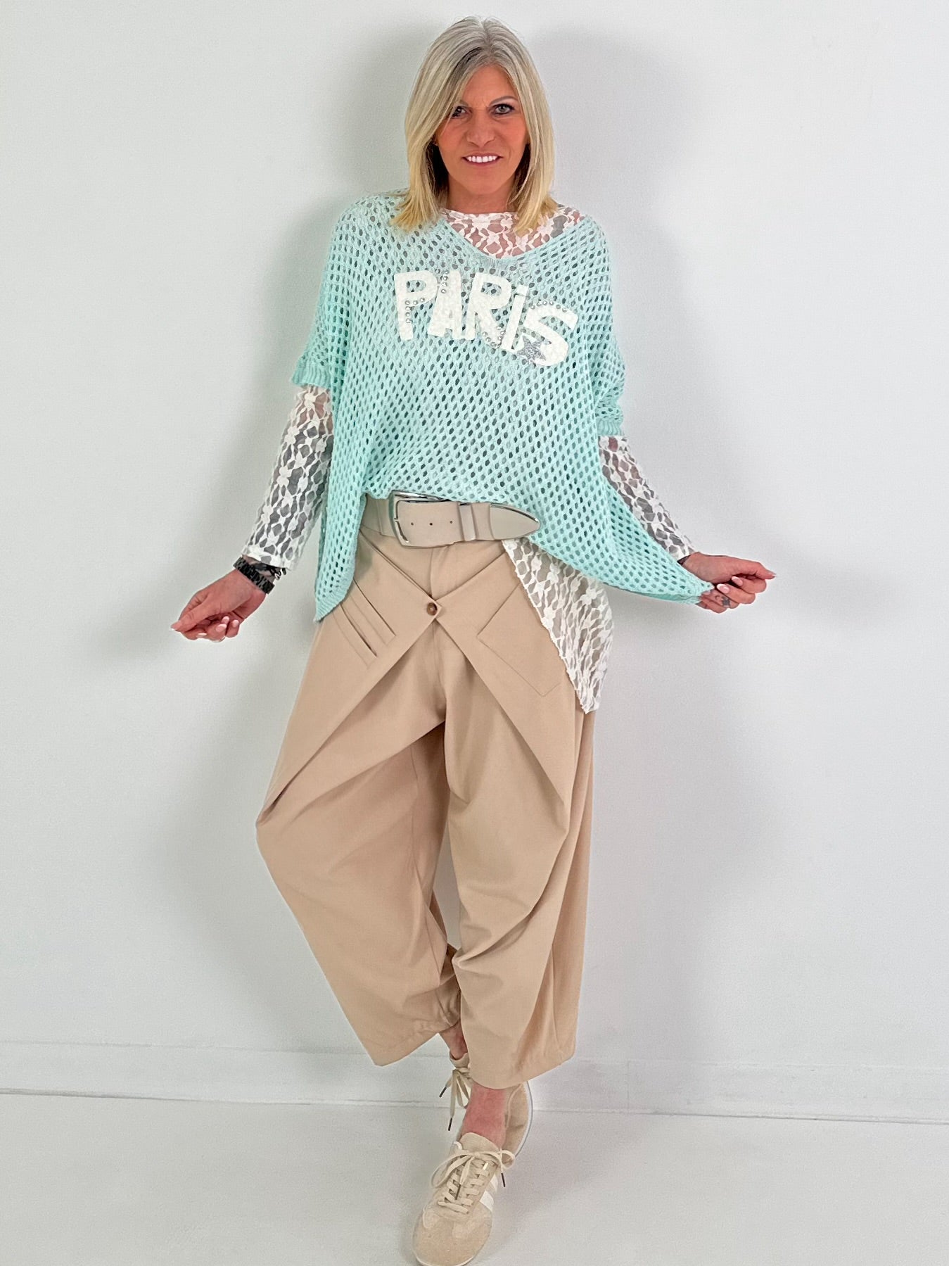 Crochet shirt with print - mint