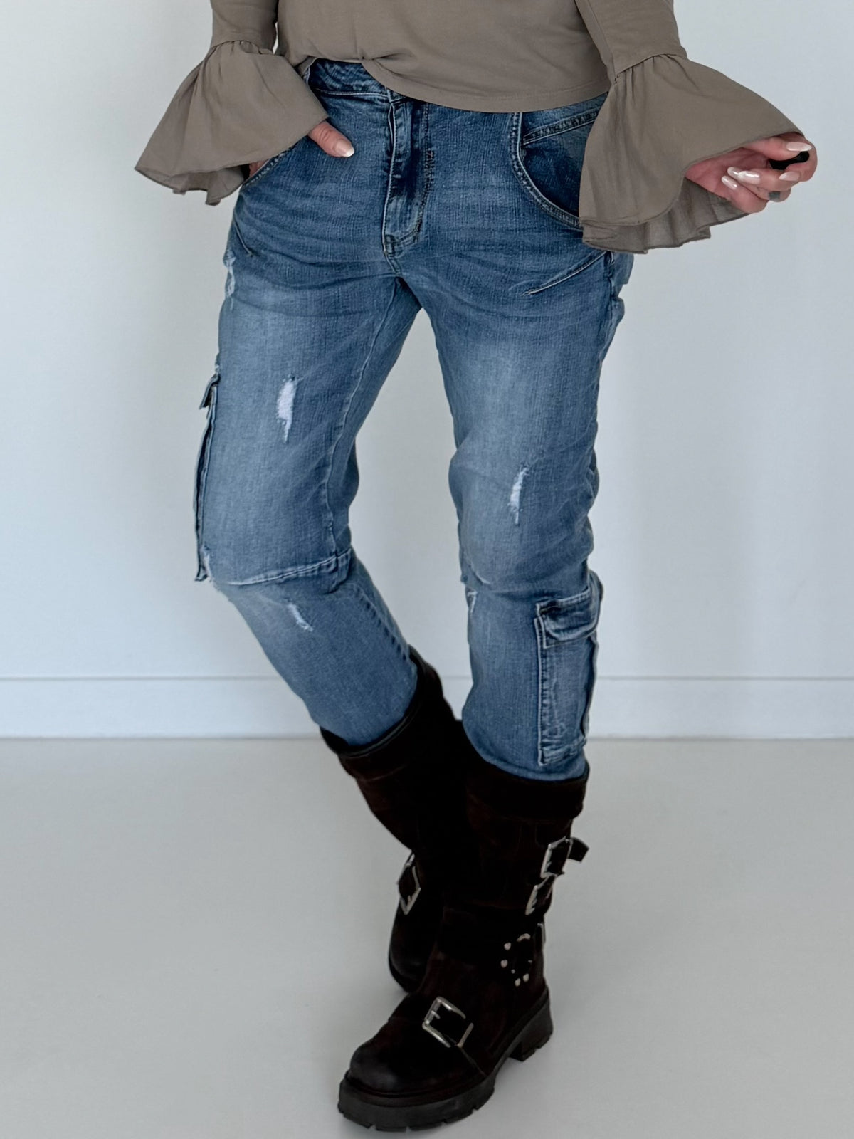 Cargo-Jeans im Used-Look - denim