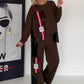 Casual tweedelig pak met details van leerlook en corduroy - mokka