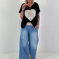 T-Shirt with Rhinestone Heart - black
