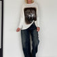 Jeans mit Leo-Print und Jeans-Latz - denim