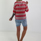 Pailletten Shirt mit Streifen - rot-rosa