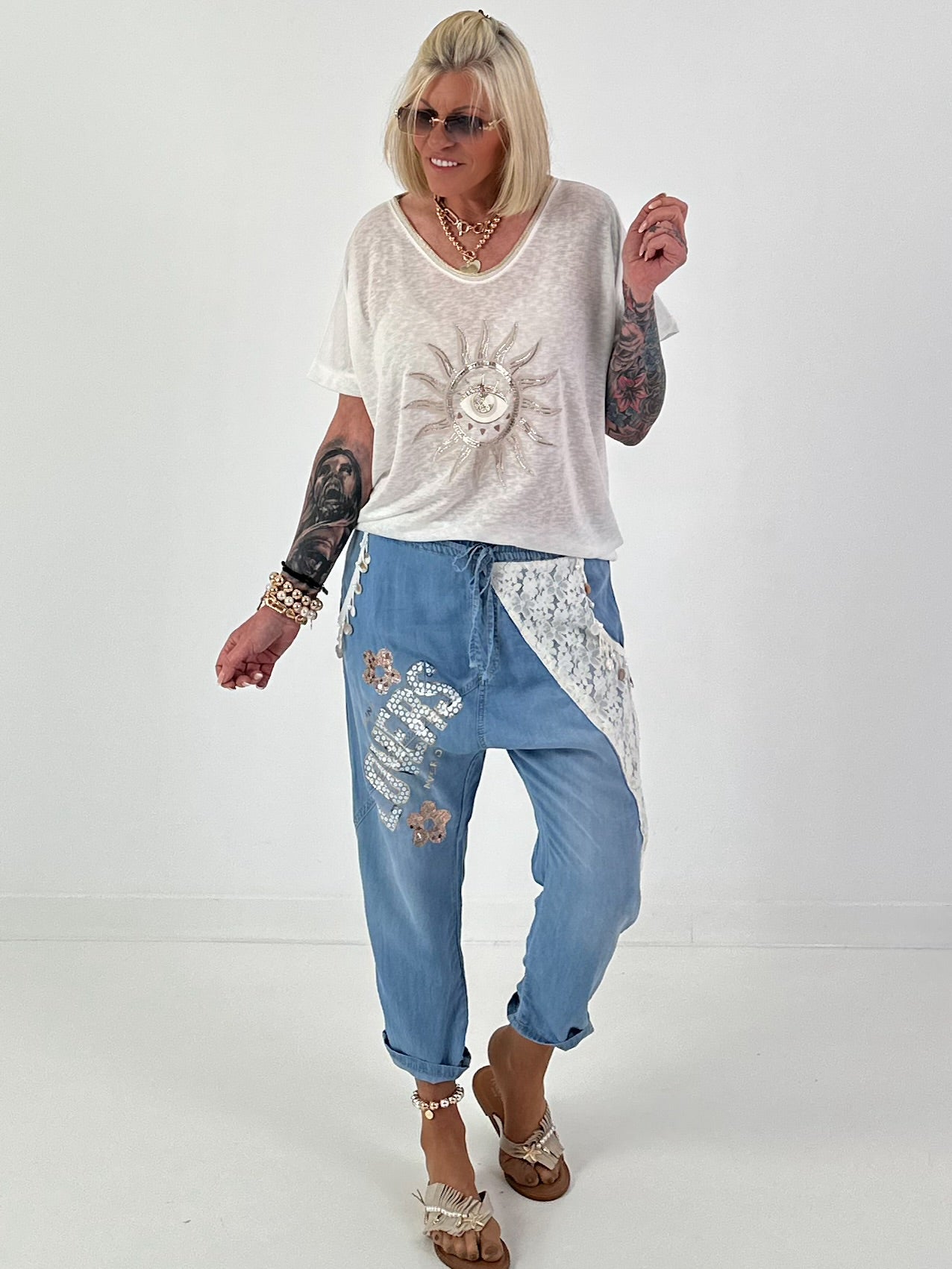 Fine Knit Top Sun with Lurex - ecru