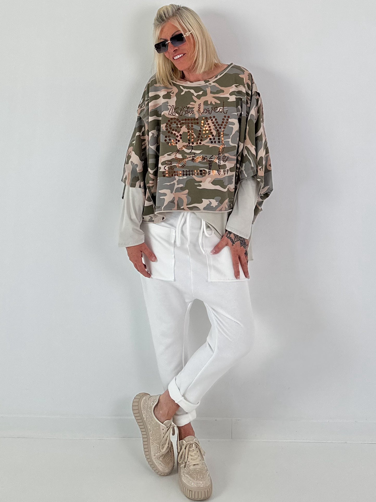 Oversized Sweater mit halben Arm - camouflage
