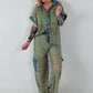 Ausgefallener Zweiteiler mit aufwendigen Denim Details- khaki