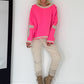 Oversized Sweater mit Strasskreuz - neonpink-beige