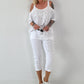 Shirt mit Cold Shoulder und Leo Strass - weiss
