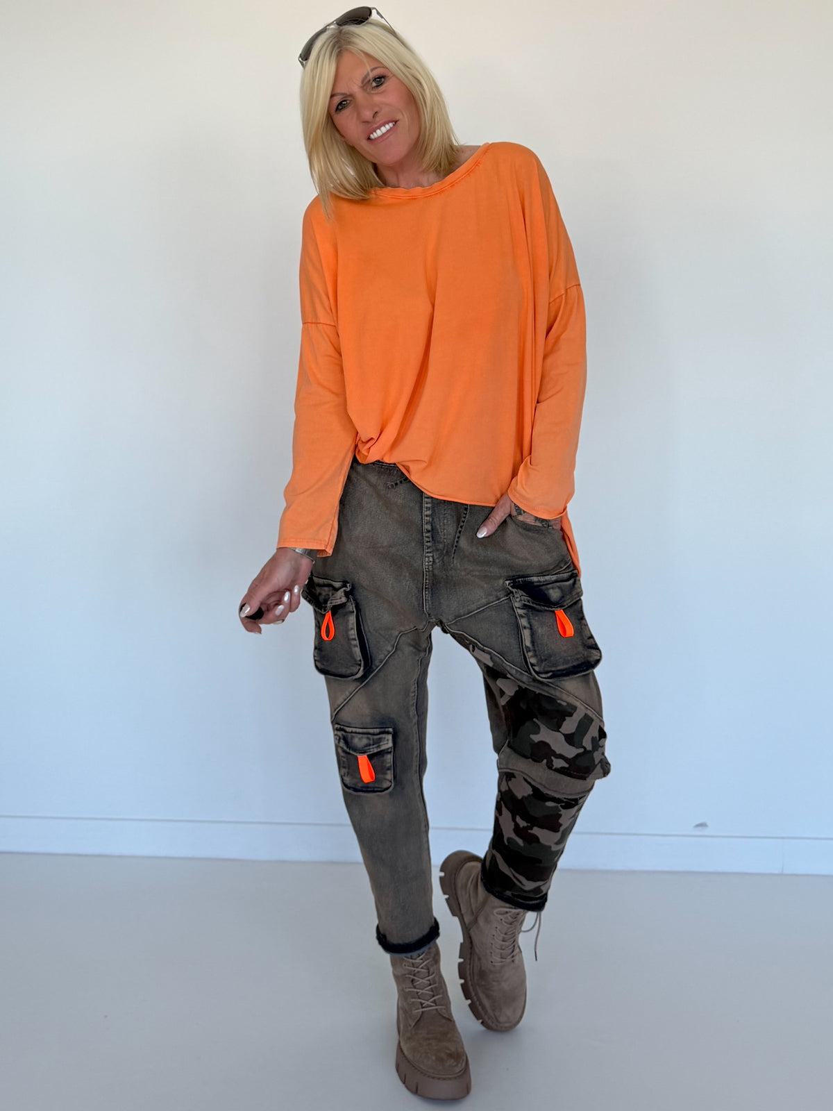 Basic Shirt mit Rundhalsausschnitt - orange
