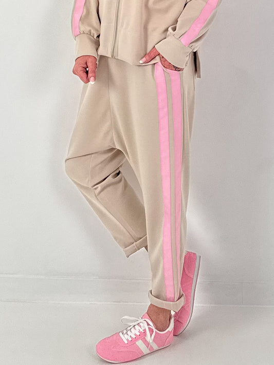 Sweat Baggy mit Streifen - beige