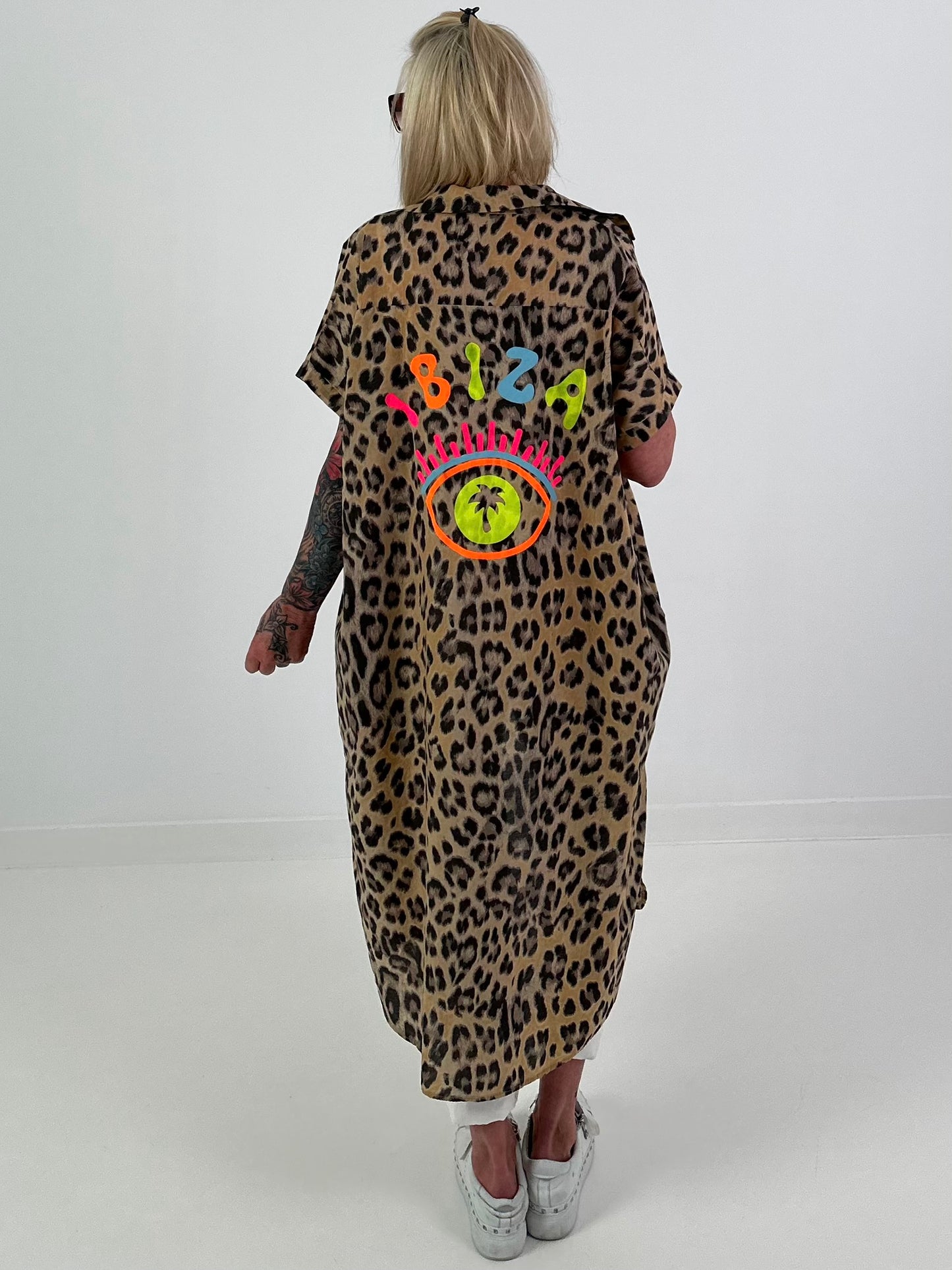 Blouse dress with leopard print - camel