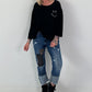 Sweatshirt mit Leo-Print - schwarz