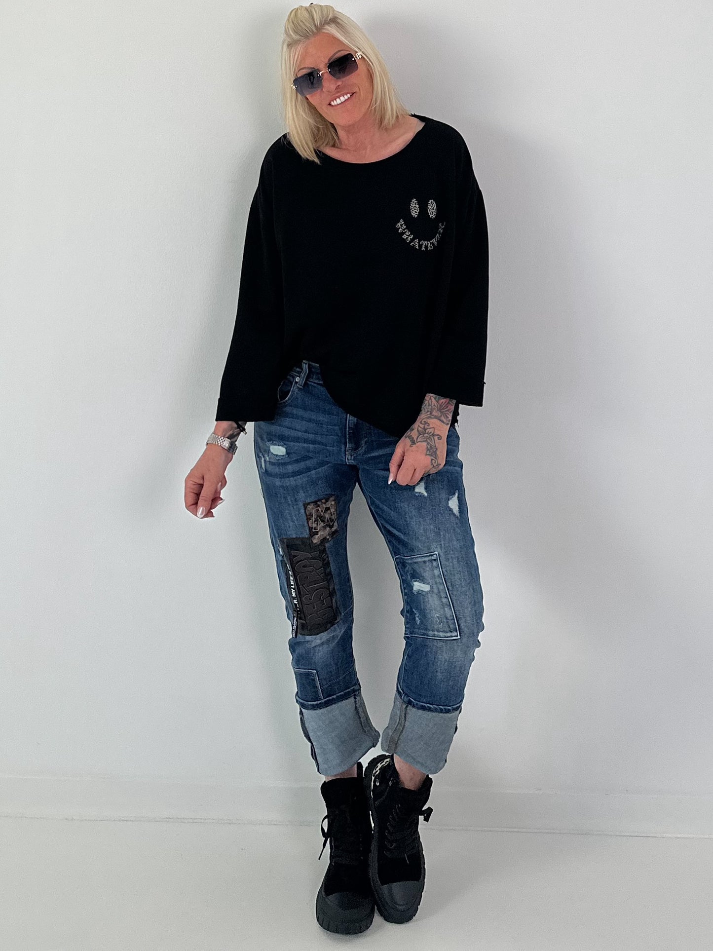 Sweatshirt mit Leo-Print - schwarz