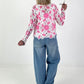 Häkelpulli mit floralem Muster - rosa-weiss