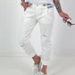 Jeans with waistband details - white