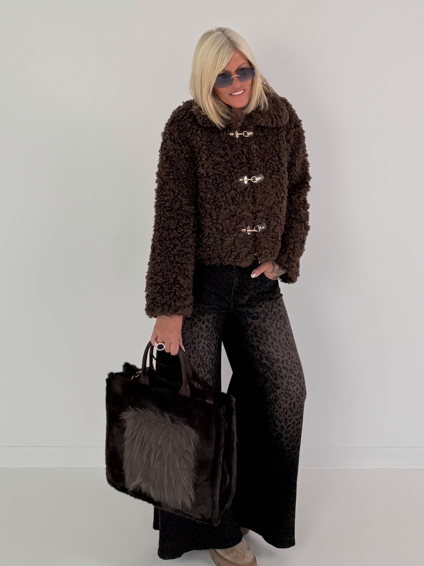 Jacke in kuscheliger Teddy-Curly-Optik - mokka