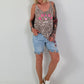 Top Dolce Vita mit kleinem Leo-Muster - taupe-beige-mehrfarbig