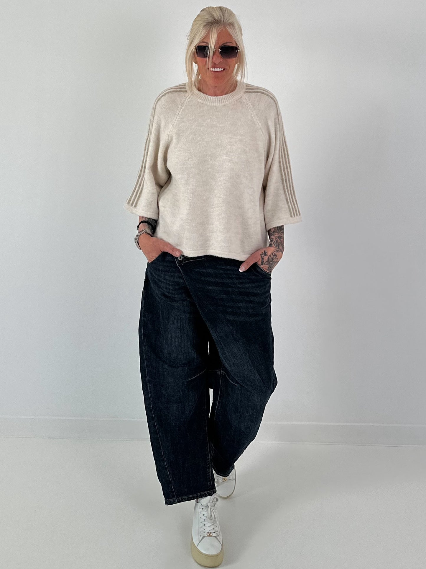 Ballon Jeans mit asymmetrischem Bund - denim