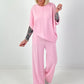 Two-piece set with asymmetrical shirt - pink
